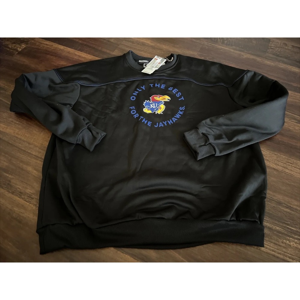 New Adidas Mens KU Kansas Jayhawks Crew Neck Sweatshirt Size XL Black Blue Red - Picture 2 of 4